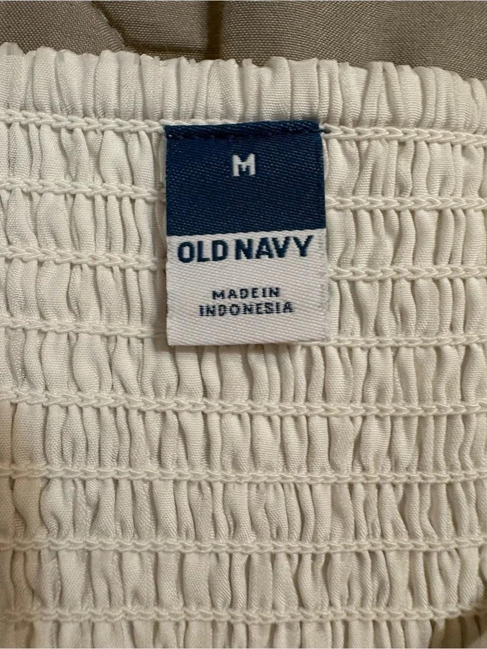 Old Navy White Puff-Sleeve Square-Texture Peasant Blouse